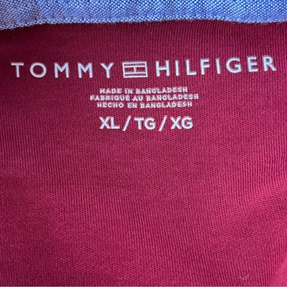 Tommy Hilfiger Men’s Crimson w Navy Trim Soft Cotton Knit 2 Button Polo Shirt XL
